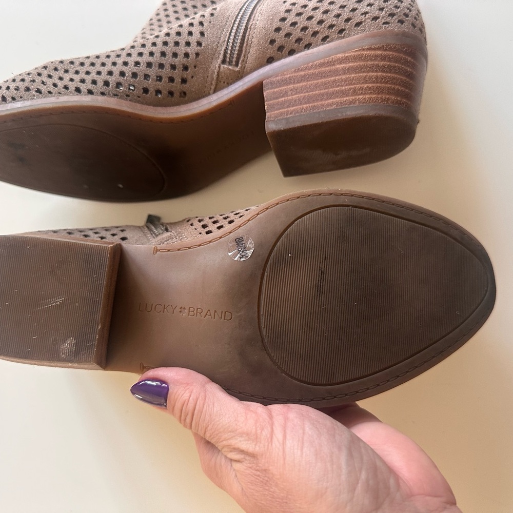 Lucky Brand Bayley Perforated Tan Ankle Boots in Taupe - Picture 4 of 5